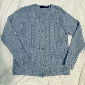 Ireland’s Eye light blue wool cashmere blend cable cardigan